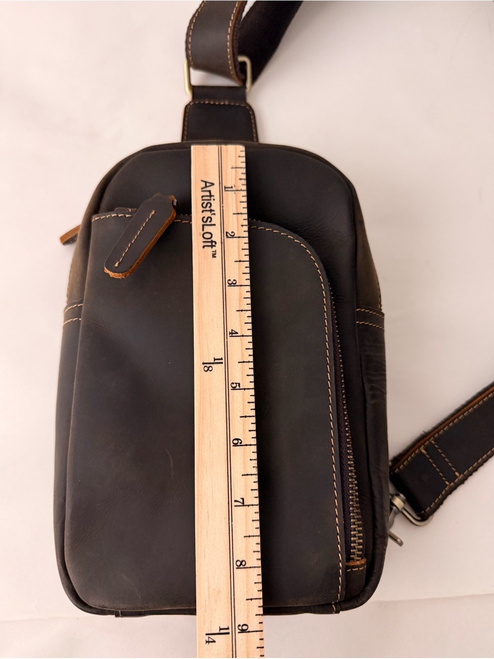NWOT Brown Genuine Leather Sling Bag | Vintage Crossbody Chest Bag - Picture 7 of 9